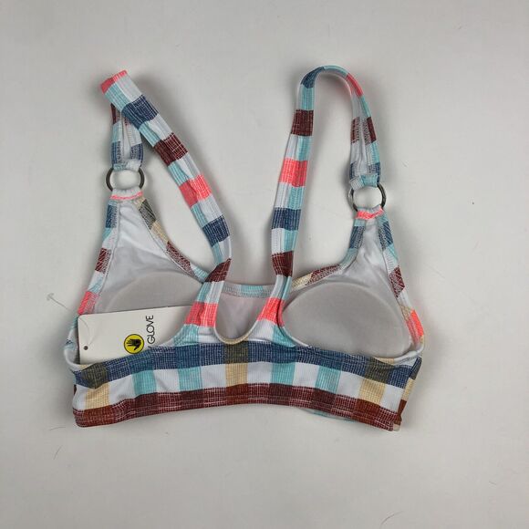 Body Glove La La Land Milan Bikini Top XS Stripe Plaid Blue Red Retro 70s Beach - Picture 2 of 7